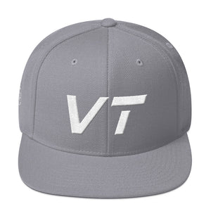 Vermont - Flat Brim Hat - White Embroidery - VT - Many Hat Color Options Available