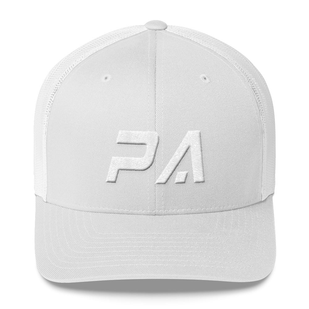 Pennsylvania - Mesh Back Trucker Cap - White Embroidery - PA - Many Hat Color Options Available