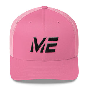 Maine - Mesh Back Trucker Cap - Black Embroidery - ME - Many Hat Color Options Available