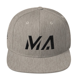 Massachusetts - Flat Brim Hat - Black Embroidery - MA - Many Hat Color Options Available