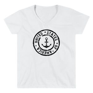 USA Design's - Women's Casual V-Neck Shirt - Anchor