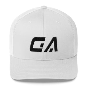 Georgia - Mesh Back Trucker Cap - Black Embroidery - GA - Many Hat Color Options Available