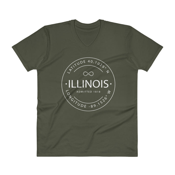 Illinois - V-Neck T-Shirt - Latitude & Longitude
