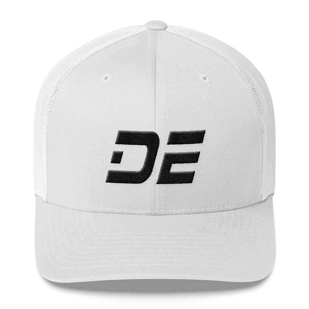 Delaware - Mesh Back Trucker Cap - Black Embroidery - DE - Many Hat Color Options Available