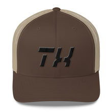 Texas - Mesh Back Trucker Cap - Black Embroidery - TX - Many Hat Color Options Available