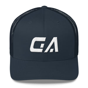 Georgia - Mesh Back Trucker Cap - White Embroidery - GA - Many Hat Color Options Available