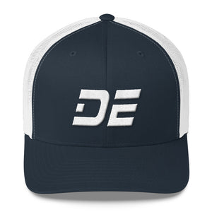 Delaware - Mesh Back Trucker Cap - White Embroidery - DE - Many Hat Color Options Available
