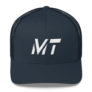 Montana - Mesh Back Trucker Cap - White Embroidery - MT - Many Hat Color Options Available