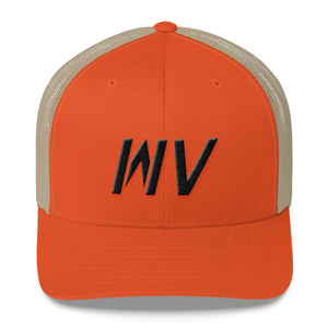 West Virginia - Mesh Back Trucker Cap - Black Embroidery - WV - Many Hat Color Options Available