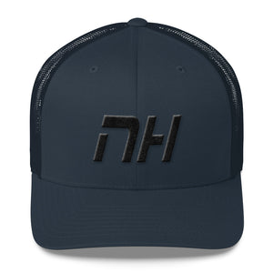 New Hampshire - Mesh Back Trucker Cap - Black Embroidery - NH - Many Hat Color Options Available