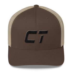 Connecticut - Mesh Back Trucker Cap - Black Embroidery - CT - Many Hat Color Options Available