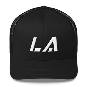 Louisiana - Mesh Back Trucker Cap - White Embroidery - LA - Many Hat Color Options Available