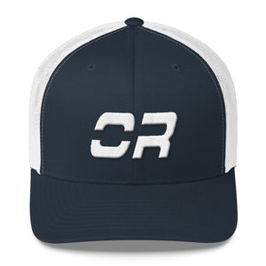 Oregon - Mesh Back Trucker Cap - White Embroidery - OR - Many Hat Color Options Available