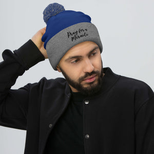 Margo's Collection - Pray for a Miracle - Black Embroidery - Pom-Pom Beanie - Different hat colors available