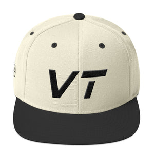 Vermont - Flat Brim Hat - Black Embroidery - VT - Many Hat Color Options Available