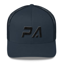 Pennsylvania - Mesh Back Trucker Cap - Black Embroidery - PA - Many Hat Color Options Available