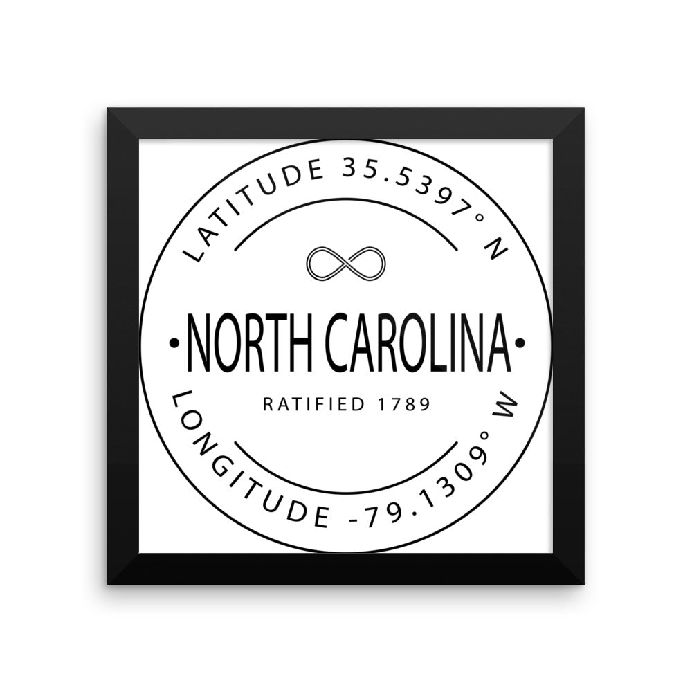 North Carolina - Framed Print - Latitude & Longitude